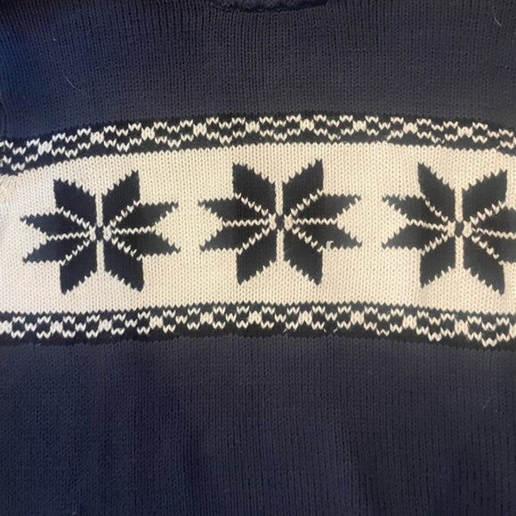 Vintage 90s BUM Equipment Navy Blue Snowflake Long Sleeve Crewneck Sweater - Picture 2 of 6